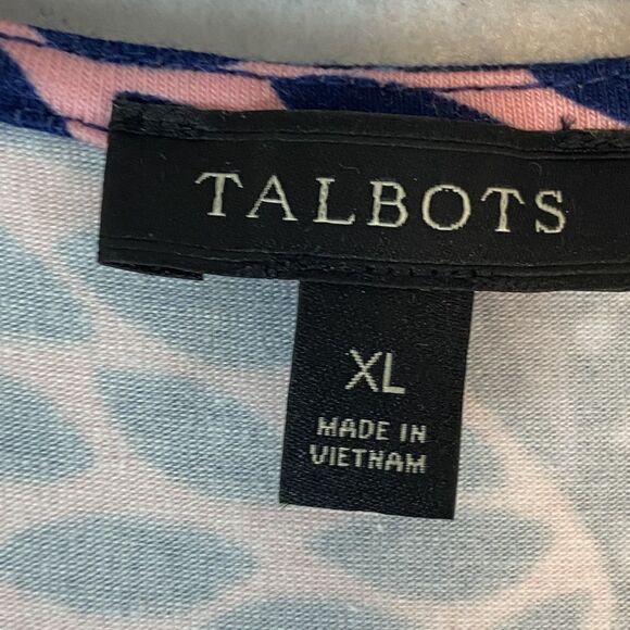 Talbots Paisley Maxi Dress Sz XL Blue Pink Knit Jersey V-Neck Sleeveless Stretch - Picture 5 of 7